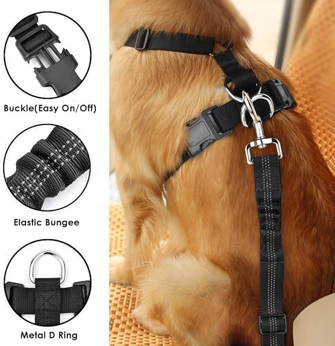 SlowTon Dog Seat Belt Harness for Car, Dog Car Harness Adjustable Mesh Breathable & Dog Seatbelt Safety Tether with Elastic Bungee for Small Medium Large Pets (Pink, Single Clip, XXS)