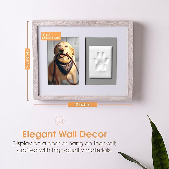 Pearhead Pet Pawprints Wall Picture Frame and Clay Impression Kit - DIY Clay Paw Print, Memorial Keepsake Frame for Cat and Dog, Ideal Home Decor Gift for Pet Owners, 4x6 Photo, Distressed White