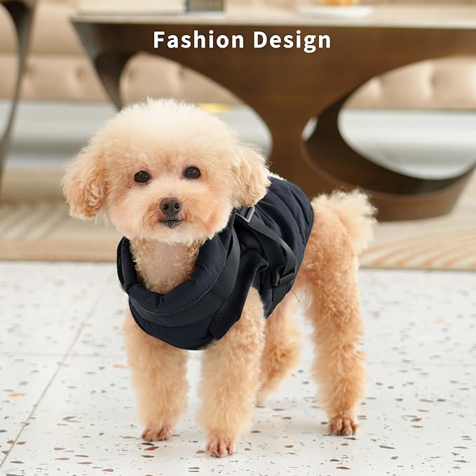 Dog Jacket with Harness,Fleece Lined Warm Puppy Coat for Winter,Soft Windproof Small Dog Vest,Black M