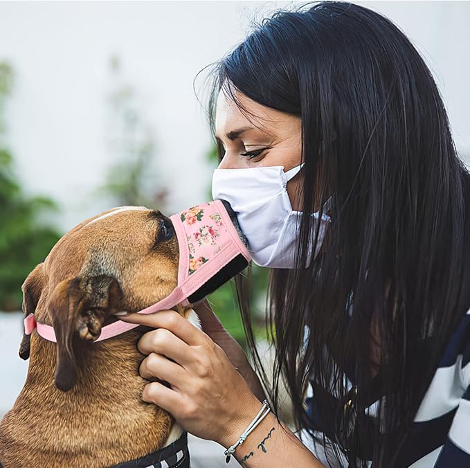 HEELE Dog Muzzle,Soft Nylon Muzzle Anti Biting Barking Chewing,Air Mesh Breathable Drinkable Adjustable Loop Pets Muzzle for Small Medium Large Dogs 4 Colors 4 Sizes (P-Pink Flower, XS)