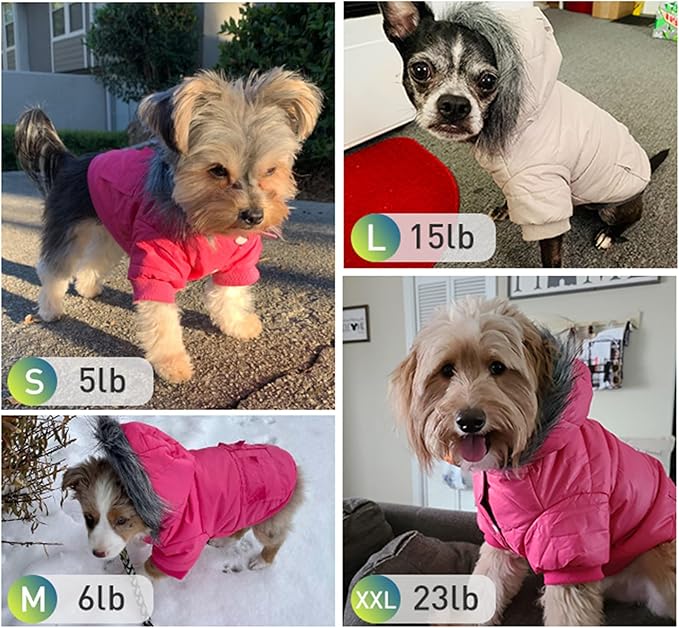 LESYPET Dog Coat for Small Dogs, Windproof Doggie Puffer Jacket with Leash Hole, Extra Warm Dog Jacket Winter Coat, Pink XXL