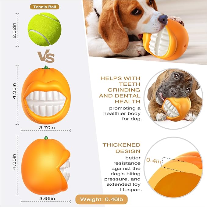 Large Size Orange Squeaky Dog Toy for Medium/Large Dogs Breed Aggressive Chewers Durable Bouncy Squeak Ball Christmas & New Year Gift