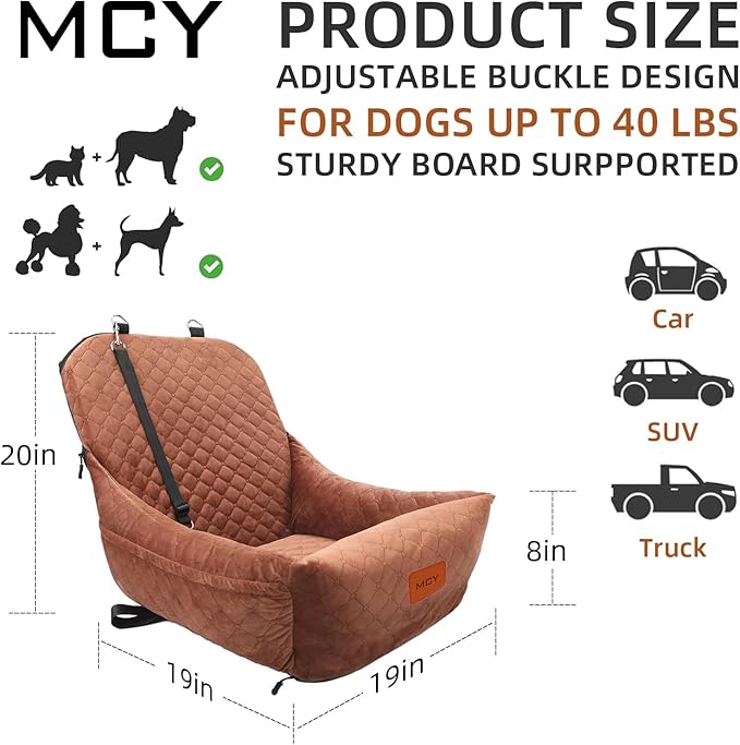 Dog Car Seat for Small Dogs, Fully Detachable and Washable Pet Booster Car Seats, Pet Travel Home Bed Ultra Soft Fabric, Adjustable Straps,Easy to Install, Brown