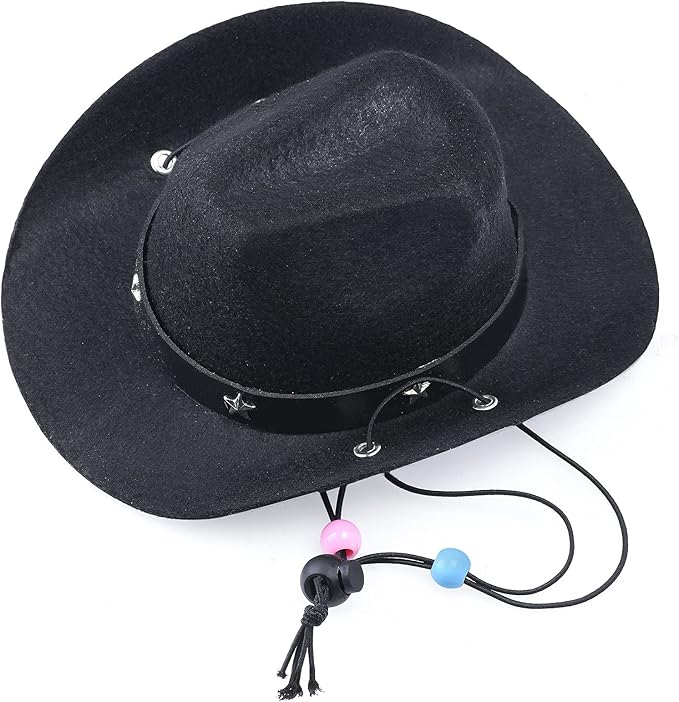 Yewong Pet Cowboy Costume Accessories - Dog Cat Pet Size Cowboy Hat and Bandana Scarf West Accessories for Puppy Kitten Party Festival and Daily Wearing Set of (Black Hat+Red Bib)