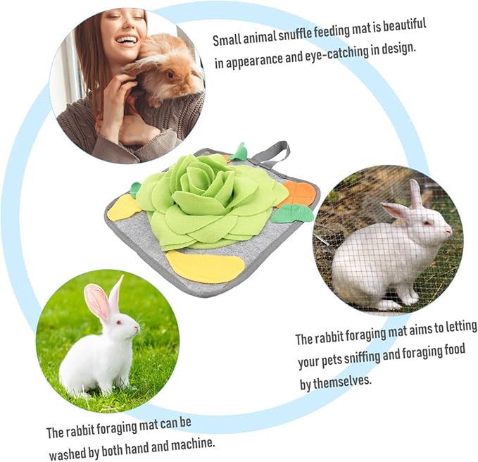 POPETPOP Rabbit Snuffle Mat Interactive Foraging Toy for Small Animals Durable Feeding Mat for Bunnies Helps with Slow Feeding Random Patterns Green