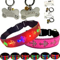 LED Dog Collar with ID Tag Set, Glowing Cross Pattern, Multiple Colors, Silicone Material (Pink Pro, M(11.8-15.7"))