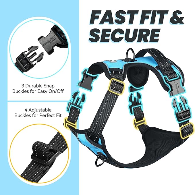 VIVAGLORY Dog Harness Easewalk No Pull Dog Harness with Handle Front Clip & Back Clip for Training Walking Lifting, No Pull Adjustable Easy On Padded Comfortable for Pet, XL, Sky Blue - Plain
