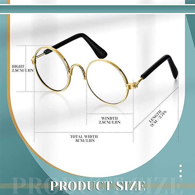 Dog Sunglasses Retro Pet Glasses Doll Glasses Classic Round Dog Glasses Metal Cat Puppy Eye Wear Hippie Costumes for Cats and Dogs, Photos Props Cosplay Party Costume (Gold,No Lens Style)