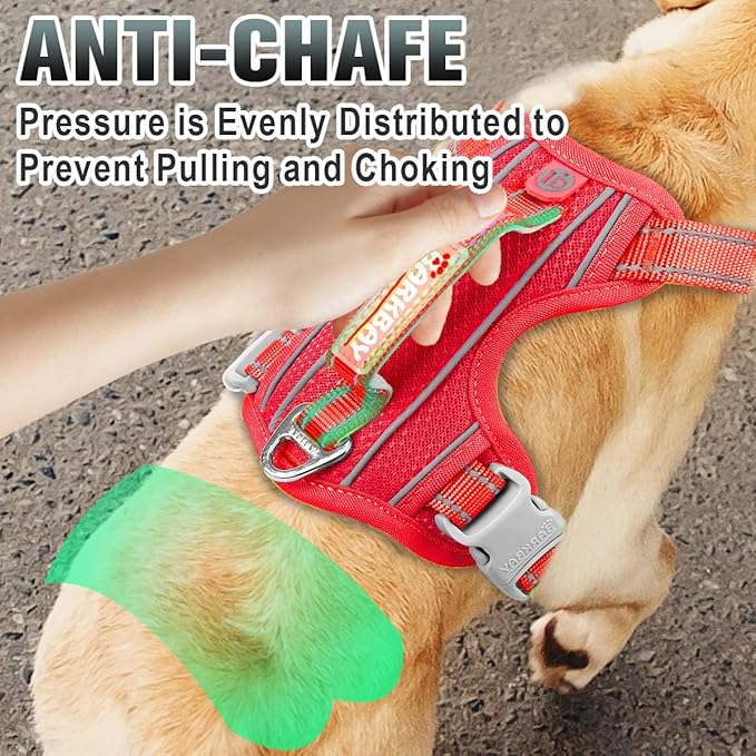 BARKBAY No Pull Dog Harness Large Reflective Dog Harness with Front Clip and Easy Control Handle for Walking Training Running with ID tag Pocket(Red,S)
