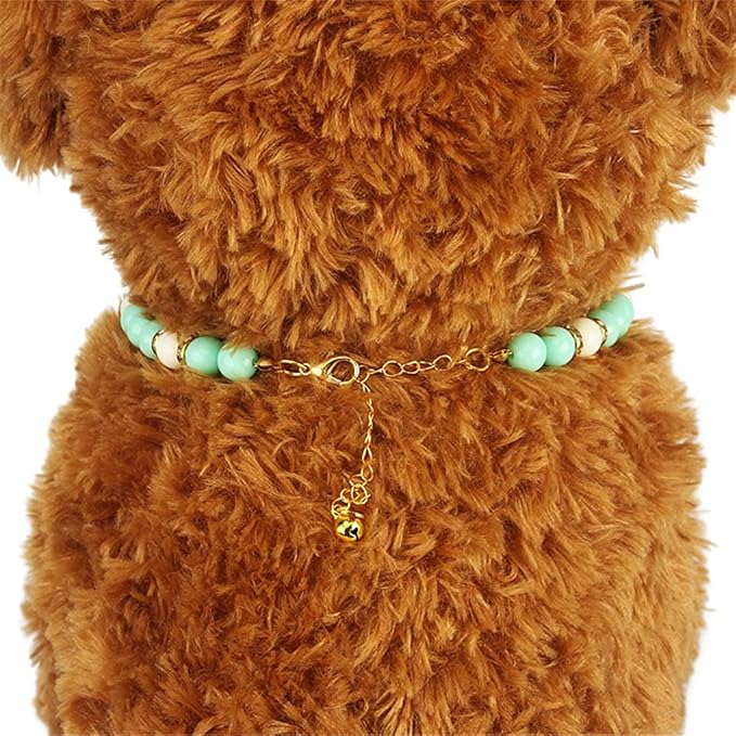 Dog Collar Flower Teddy Dog Collars Artificial Rhinestone Pet Necklace Collar for Cats Small Dogs Necklace (Green Large)