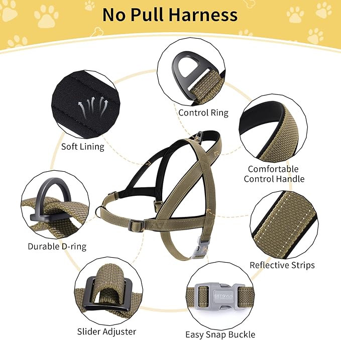 No Pull Dog Harness, Reflective Puppy Harness with Soft Padded Handle, Escape Proof/Quick Fit Adjustable Pet Harness for Small Medium Large Dogs, Easy for Training Walking (Yellow, XS)