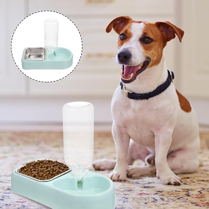 Automatic Refill Hanging Dog Feeder and Water Dispenser Set, Detachable Anti-Skid Blue Dual Bowls for Cats and Dogs, Suitable for Kennel and Cage Use