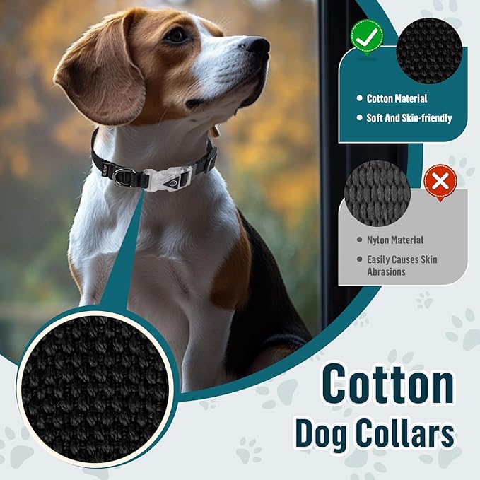 Small Light Up Dog Collar, Cotton Black Dog Collar Girl Boy, Lighted Dog Collars for Night, IP67 Waterproof Lighted Dog Collars for Small Dogs with Buckle, D-Ring (9.8"-15.7" L, 3/4" W)