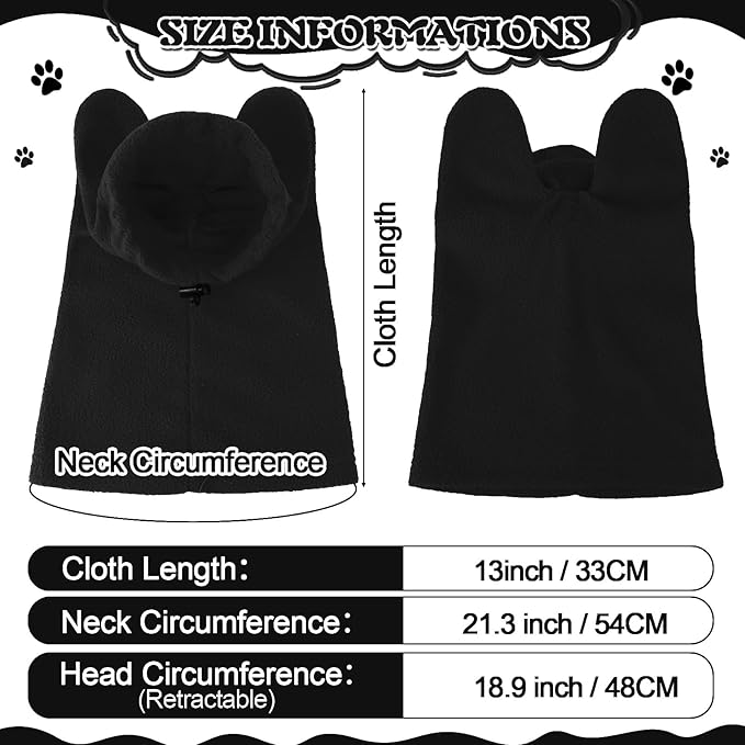 Winter Dog Hats Quiet Ears for Dogs Ear Muffs Pet Neck Warmer Scarf Hoodie Noise Protection Cover Beanie Head Wrap Costume for Pet Dog Cats(Black,XL)