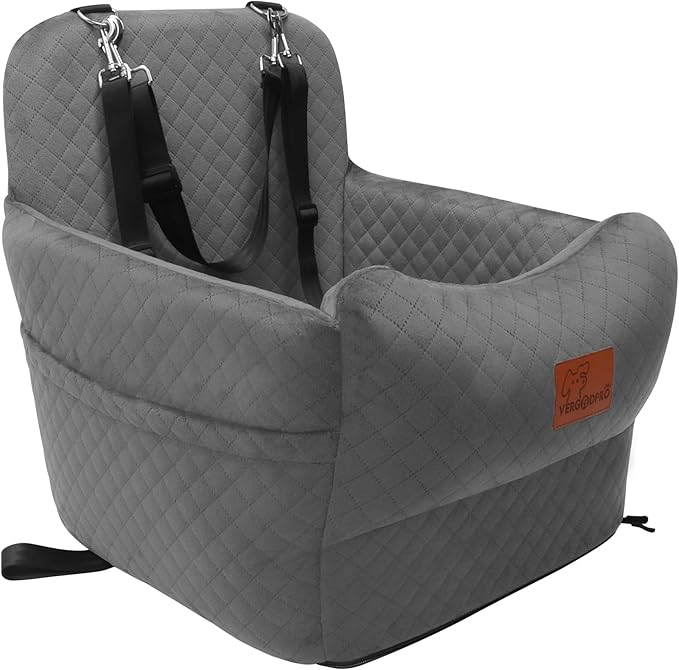 Dog Car Seat for Small Medium Dogs,Portable Pet Booster Seat with Safety Strap & Removable Washable Pad,Memory Foam Dog Travel Bed for Car,SOFE Velvet for Puppies Cats（M-Grey）