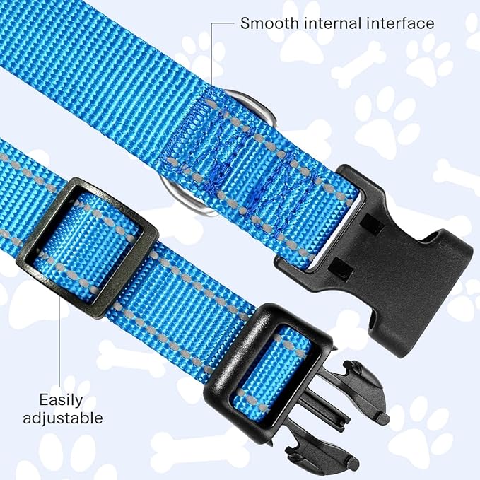 FunTags Reflective Dog Collar, Sturdy Nylon Collars for Puppy and Extra Small Girl and Boy Dogs, Adjustable Dog Collar with Quick Release Buckle,SkyBlue,5/8" Width