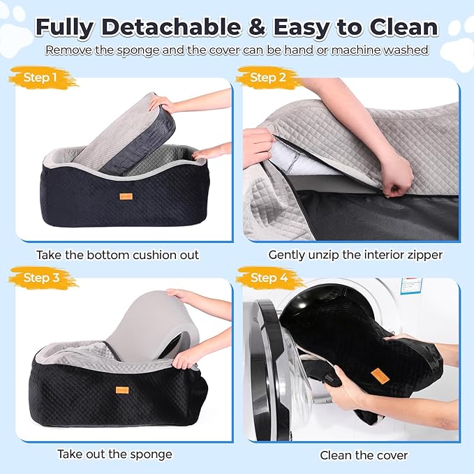 Dog Booster Car Seat for Large Dogs up to 60 lbs or 2 Small Dogs with 4" Memory Foam, Medium Pet Car Seat, Adjustable Leashes, Detachable/Washable (Black/Gray, Large)