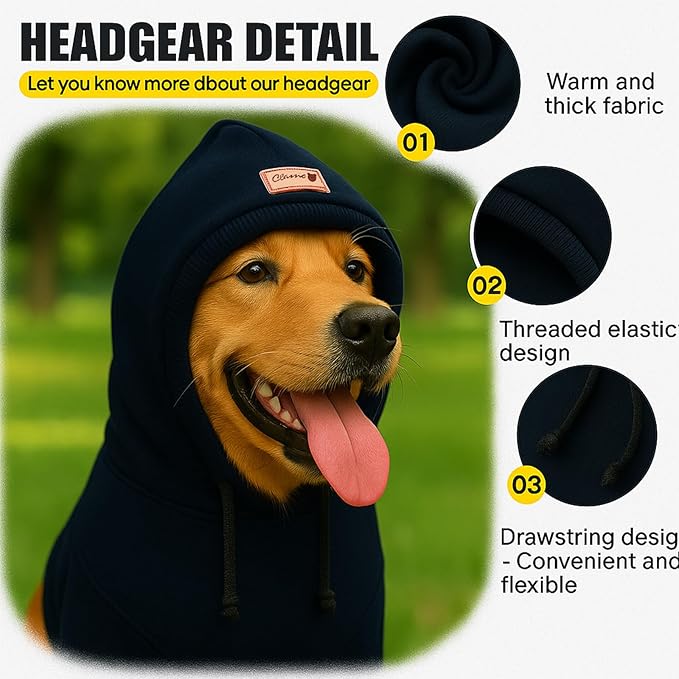 Dog Hat | Bandana for Warmth, Perfect for Fireworks, Thunderstorms, and Grooming（Black-M）