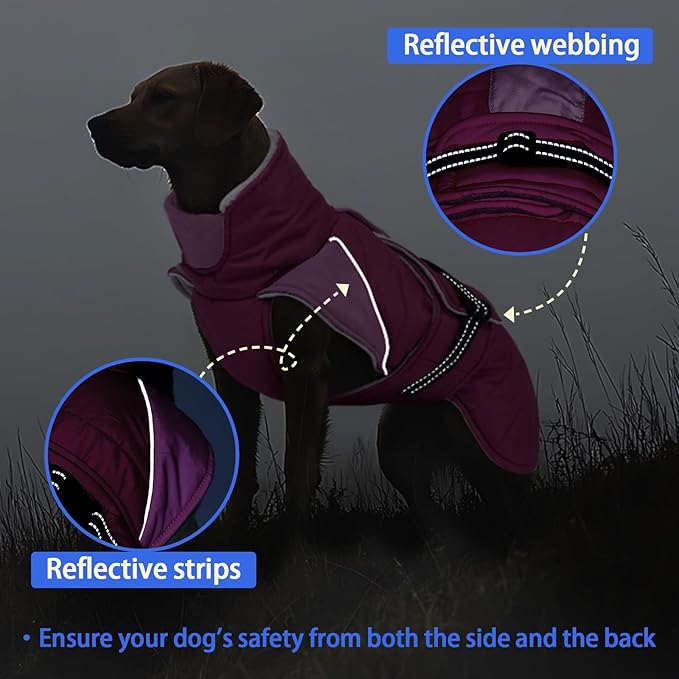 MIGOHI Thermal Large Dog Fleece Jacket - Rainproof Coat for Large Dogs, Thick Dog Winter Coat,Snow Jacket for Dogs Windproof for Hunting Camping,Windy Chilly Days,Doberman,Great Dane,3XL,Rosepink