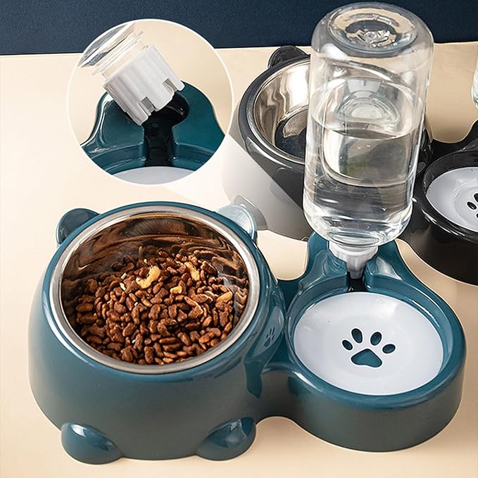 Anti Tip Pet Food Water Bowl Set Automatic Dispenser Bottle Detachable Metal Dish Ergonomic Raised Feeder for Cats Dogs Automatic Water Dispenser Dog Dish
