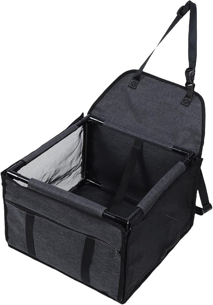 Small Dog Car Seat, Folding Travel Pet Carrier with Breathable Mesh for Small Dogs, Portable Dog Crate for Road Trips (Black and Gray)