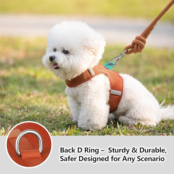 Dog Harness for Puppy – Adjustable Reflective Easy Put On Soft Mesh Vest for Small Dogs with 2 Patches (Carmel Brown,L)