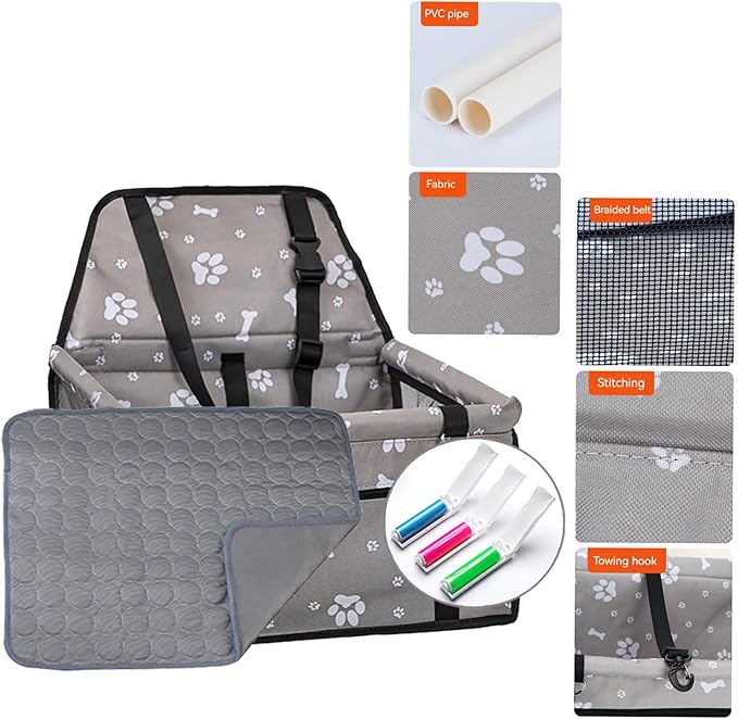 Dog Car Seat,Pet Booster Seat,Pet Travel Bed for Medium Dogs Small Dogs Under 25 with Pet Hair Brush and Cooling Pad (Pink)
