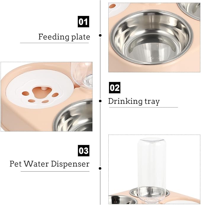 Automatic Pet Water Dispenser with Removable Stainless Steel Bowls Non-Slip Silicone Base Cat Dog Feeding Station Capacity Easy to Clean and Assemble