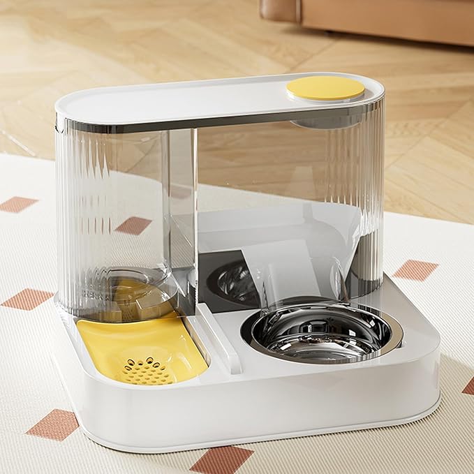 Elevated Pet Feeder and Water Dispenser, 2-in-1 Automatic Cat Dog Food Bowl with 10-Day Capacity, Circulating Water Fountain, Leak-Proof Detachable Stainless Steel Bowls, Raised Stand