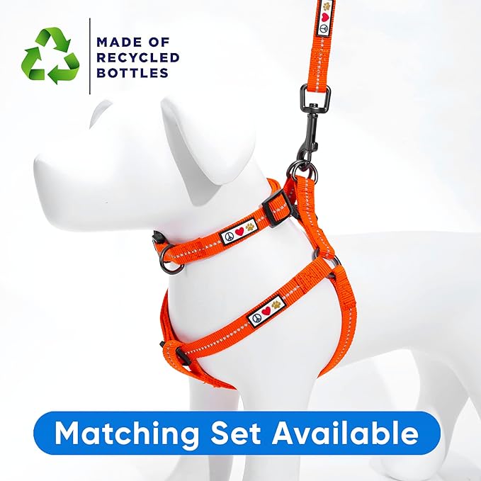Pawtitas Recycled Reflective Step-in Dog Harness – Adjustable No-Pull Vest for Puppies to Seniors, Safe & Comfortable L Orange