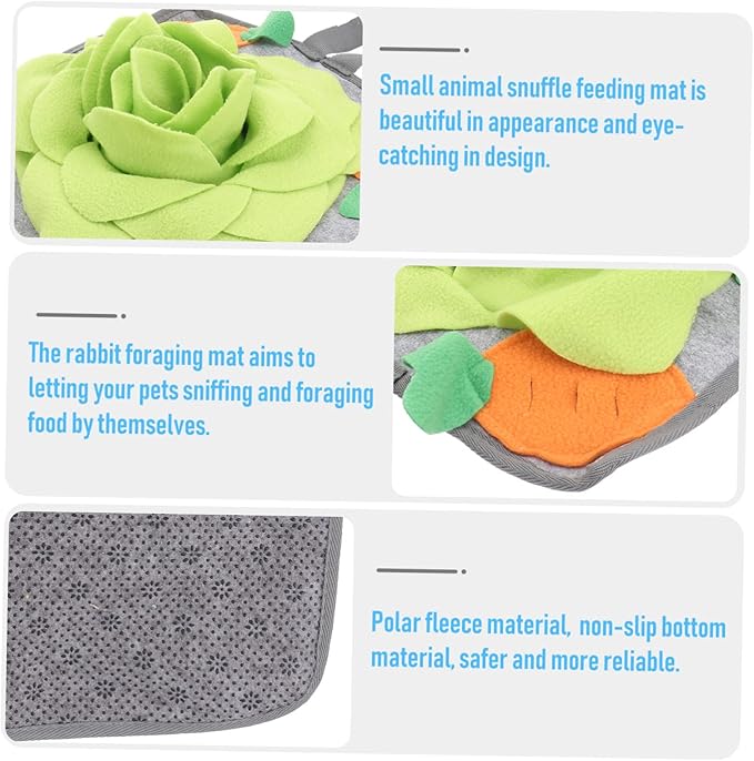 POPETPOP Rabbit Snuffle Mat Interactive Foraging Toy for Small Animals Durable Feeding Mat for Bunnies Helps with Slow Feeding Random Patterns Green