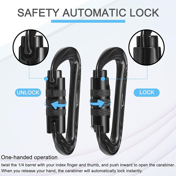 BEIFENG Heavy Duty Lightweight Locking Carabiner Clips D Ring for Camping Hiking Outdoor Gym etc, Carabiner with Lock Small Carabiners for Dog Leash & Harness