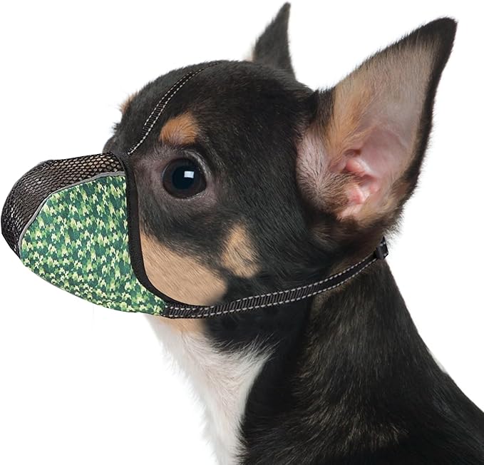 Dog Muzzle for Extra Small Dogs Anti & Prevent Biting Chewing Barking Soft Air Mesh Muzzles Reflective Ajustable Full Coverage Dog Mouth Guard Cover for Grooming Scavenging Green XS