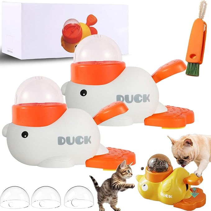 Dog Interactive Treat Dispenser, 2-in-1 Dog Treat Dispenser Toy, Duck Cat Treat Dispenser, Safe Kibble Dispenser Dog Toy, Adjustable Food Outlet for Small to Medium Cats and Dogs (White*2)