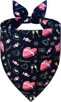 Valentine’s Day Dog Bandana for Large to X-Large Dogs - Reversible Black Red Hearts Candy Print Scarf, Cute Pet Accessory for Valentine Gift