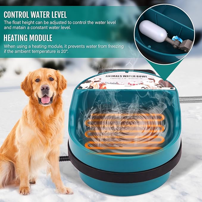 Automatic Heated Dog Water Bowl Outdoor Large Breed Heated Water Bowl for Cats Dogs with Chew-Resistant Cord Auto Fill Wall Mounted Pet Thermal Heated Water Bowl Dog Water Dispenser