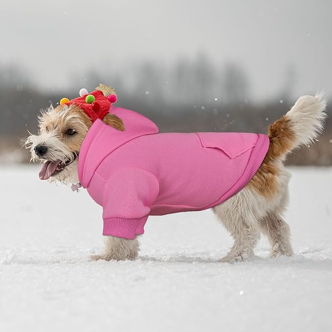 Dog Sweaters for Small Dogs Dog Hoodie Pet Sweater Solid Soft Brushed Fleece Pet Clothes Hoodie Sweatshirt with Pocket(Pink-S)