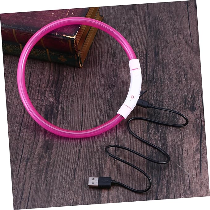 HANABASS 50cm USB Rechargeable LED Night PET Collar Flashing Dog Collar Light for Night Safety Waterproof and Adjustable Glow-in-The-Dark Design