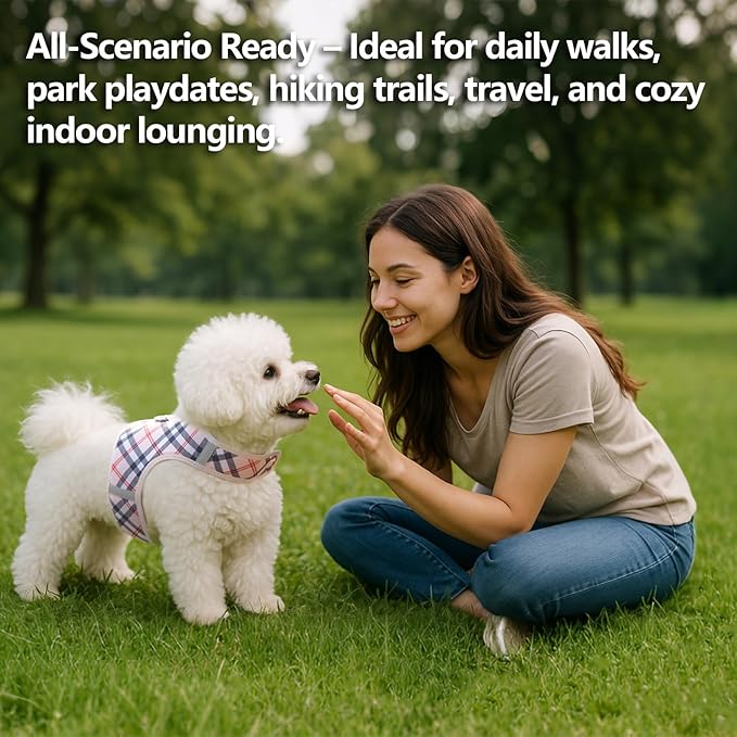 Dog Harness for Small Sized Dog,Hook-and-Loop Easy On/Off, Reflective Adjustable Soft Mesh Vest for Puppy (Checkered Beige,XS)