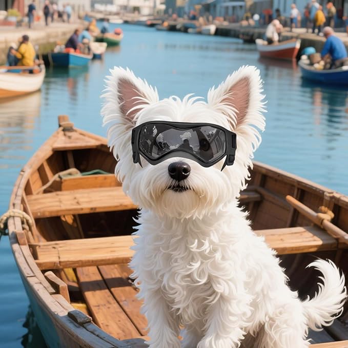 Namsan Dog Goggles Small Breeds, UV Protection Dog Glasses for Small Dogs, Puppy Sunglases Windproof Dustproof Driving Eye Protection, Adjustable, Cool Black