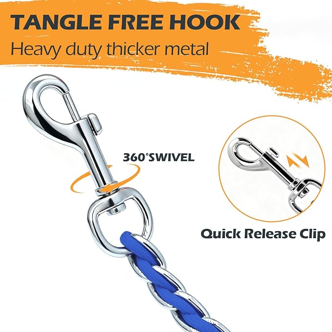 Dog Leash Chew Proof, Chain Leash Anti Chew Dog Leash for Large Dogs Heavy Duty, Indestructible Metal Leash Anti Bite Chain Link with Woven Cord Soft Padded Handle (Blue, 5FT)