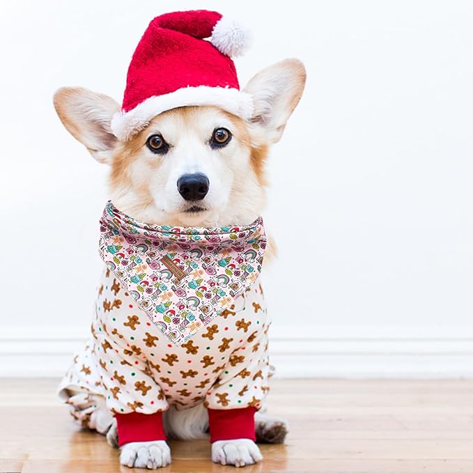 Elegant Tail Little Dog Bandana, Christmas Holiday Bib Scarf Washable Square Dog Kerchief for Small to Large Dogs