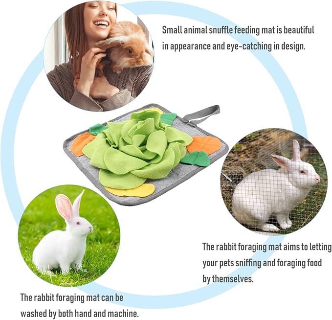 Mikikit Rabbit Foraging Mat- Funny Interactive Nose Work Mat for All Animal Slow Feeding Mat, Nosework Training Squeaky Snuffle Treat Food Mats