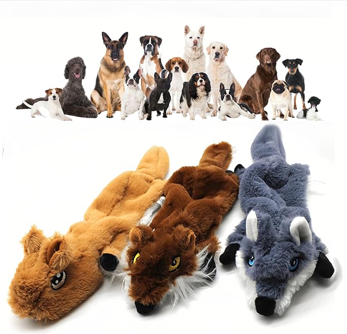 Plush Squeaky Chew Toys - No Stuffing Interactive Dog Toys, Non-stuffed Soft Chewing Dog Toys, Tough Puppy Teething toys for Small Medium Large Breeds, Birthday Gift for Dogs and Puppies