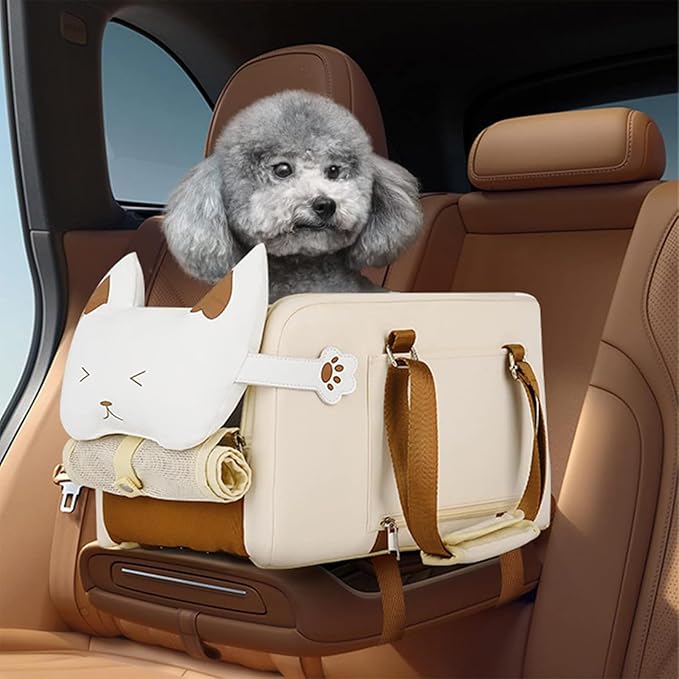 Dog Booster Car Seat, Small Dog Car Seat with Safety Rope and Snap Buckle, Adjustable Pillow Strap and 15 Pounds Load-Bearing Capacity, Removable Seat Cushions and Easy to Install, for Pet Travel