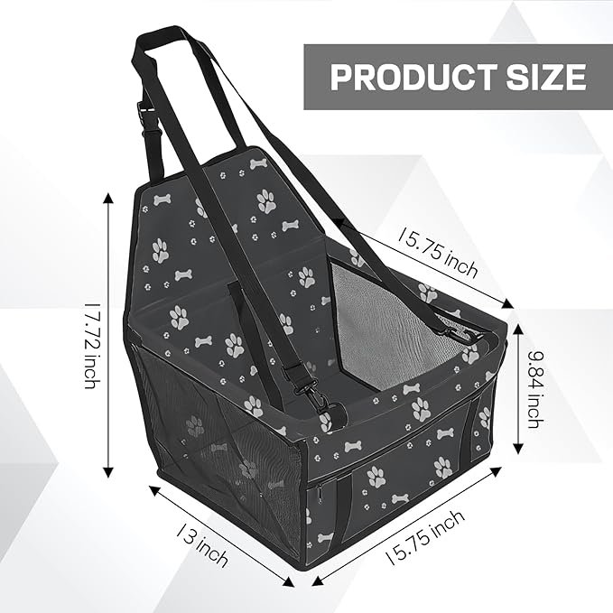Wuyaoyao Pet Car Seat, Waterproof Breathable Oxford Cat Dog Car Booster Seat for Small Pets, Foldable Portable Vehicle Puppy Travel Basket with Seatbelt & Support Rod, for Pet Up to 22 lbs (Dark Gray)