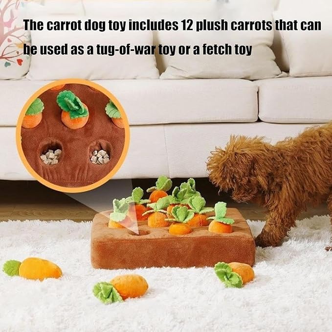 Snuffle Dog Toy - Interactive Feeding Puzzle with 12 Carrots | Plush Nose Work Mat for Mental Stimulation Brain Training Enrichment Activity for Puppy Rabbit Chinchilla Hamster Small Pets