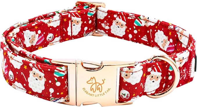 Elegant little tail Christmas Dog Collar, Red Santa Claus Print Pet Collar Dog Durable Cute Dog Collars Winter Holiday Male or Female Pet Gift Adjustable Dog Collar for Small Puppy