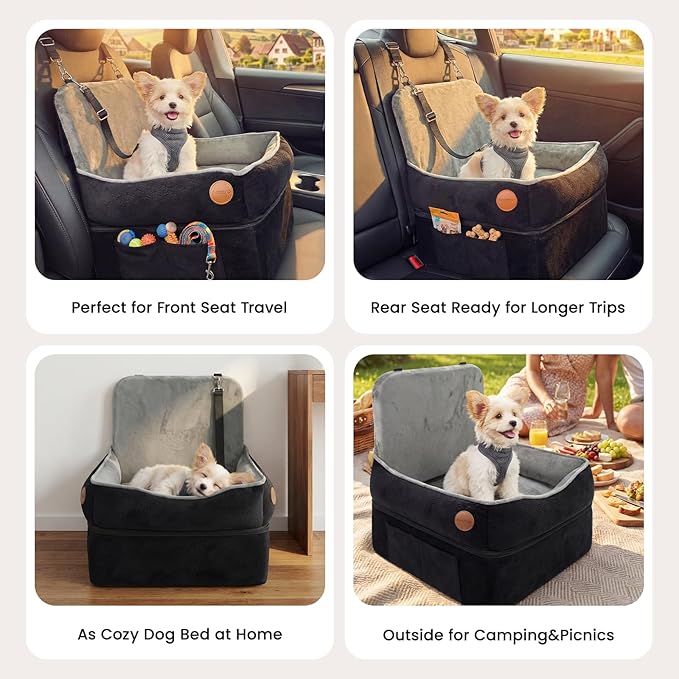 Elevated Dog Cat Car Safety Seat - Waterproof,Black