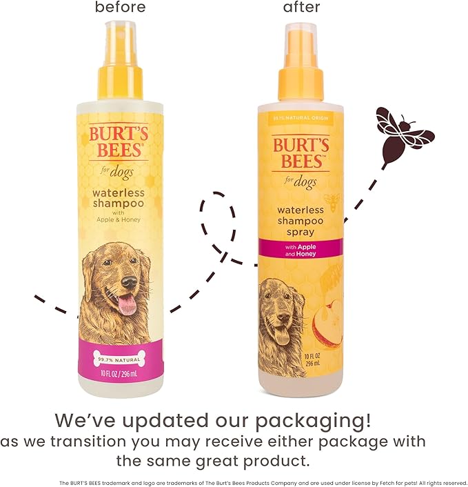 Burt's Bees for Pets Waterless Shampoo Spray for Dogs with Apple and Honey, 2pk, 99.1% Natural Origin Formulas, Waterless Dog Shampoo - Gentle Dry Shampoo for Dogs, Best Dog Shampoo, 2pk, 10 oz